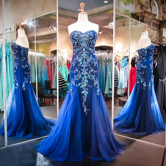 Luxurious Mermaid Long Prom Dress - Royal Blue Sweetheart with Beading - Click Image to Close