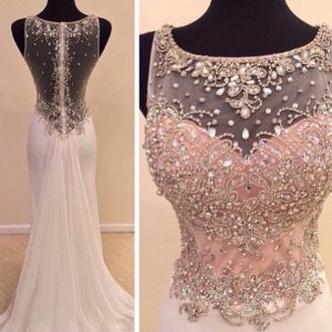 Elegant Long Prom Dress - Pear Pink A-Line Scoop with Rhinestone