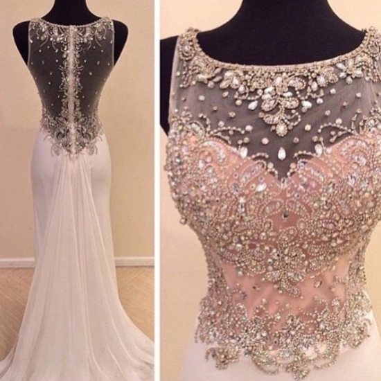 Elegant Long Prom Dress - Pear Pink A-Line Scoop with Rhinestone - Click Image to Close