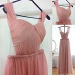 Elegant Straps A-line Backless Pink Long Prom Dress Evening Gown