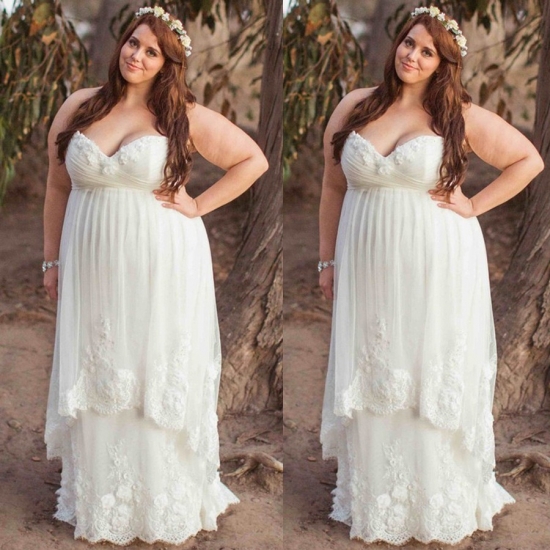Elegant Plus Size Wedding Dress - Sweetheart Empire with Lace - Click Image to Close