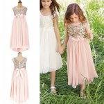 Sweet Sequins Tea-Length Flower Girl Dresses with Flowers