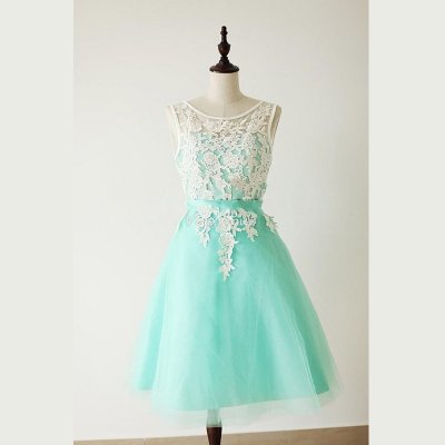 Elegant Knee-Length Bateau Mint Green Homecoming Dresses with Lace Sash