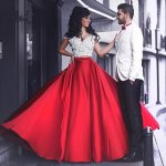 Elegant Red A-Line Off-the-Shoulder Sleeveless Long Prom Dress with Flowers