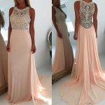 Chic A-Line Jewel Sleeveless Court Train Long Prom Dress with Beading