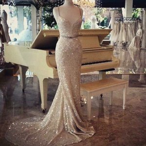 Dramatic Mermaid Spaghetti Straps Sleeveless Sash Court Train Prom Dress