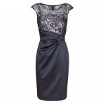 Dark Grey Sheath Short Mother of The Bride Dress Ruched with Lace