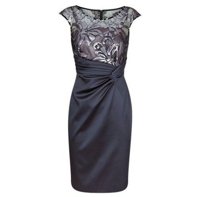 Dark Grey Sheath Short Mother of The Bride Dress Ruched with Lace