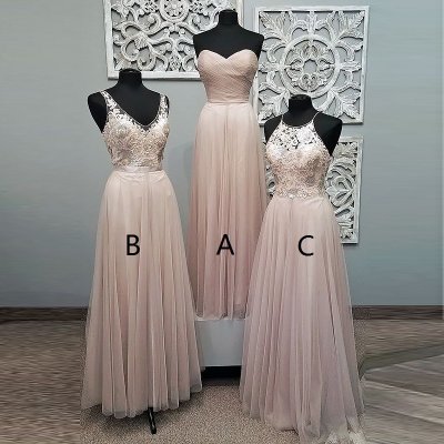 A-Line Sweetheart Floor-Length Pearl Pink Tulle Prom Dress