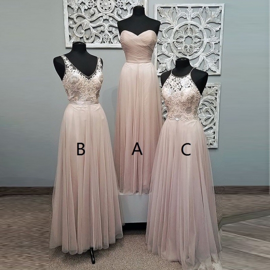 A-Line Sweetheart Floor-Length Pearl Pink Tulle Prom Dress - Click Image to Close