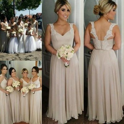 A-Line Scoop Light Champagne Chiffon Bridesmaid Dress with Sash Lace