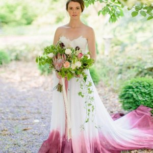 A-Line Sweetheart Court Train Ombre Chiffon Wedding Dress with Appliques