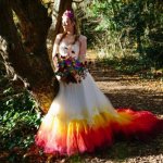 A-Line Court Train Dip Dye Phenix Tulle Wedding Dress with Appliques