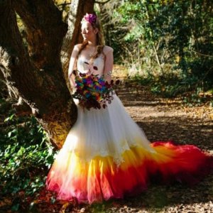 A-Line Court Train Dip Dye Phenix Tulle Wedding Dress with Appliques