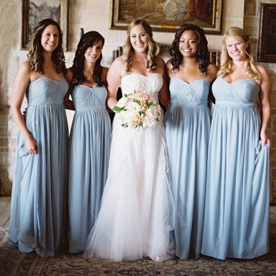 A-Line Sweetheart Floor-Length Light Sky Blue Chiffon Bridesmaid Dress