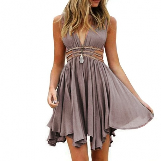 A-Line Deep V-Neck Short Grey Chiffon Homecoming Dress with Sequins - Click Image to Close