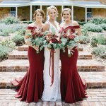 Mermaid Off-the-Shoulder Sweep Train Burgundy Bridesmaid Dress