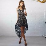 High Low Spaghetti Straps Black Lace Homecoming Party Dress