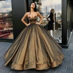 Ball Gown Sweetheart Floor-Length Brown Satin Prom Dress with Beading