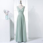 A-Line V-Neck Floor-Length Sage Chiffon Bridesmaid Dress with Pleats