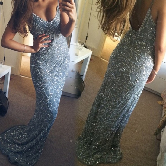 Luxurious Spaghetti Straps Long Prom Dress for Women with Beaded - Click Image to Close