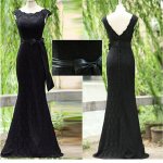 Elegant Sheath Jewel Lace Long Black Evening/Prom Dress With Appliques Sash