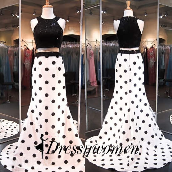 Elegant Two Piece Bateau Sleeveless Prom Dress -Black Mermaid - Click Image to Close