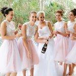 A-Line Round Neck Knee- Length Pink Bridesmaid Dress with Lace