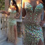 Glamorous Prom Dress -Champagne Sweetheart Split Side with Beading