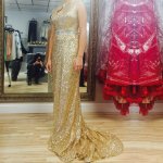 New Arrival Long Prom Dress - Gold Sequins Keyhole Back with Open Back