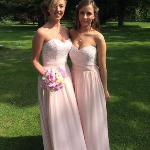 Elegant Floor-Length Sweetheart Pear Pink Bridesmaid Dress with Lace