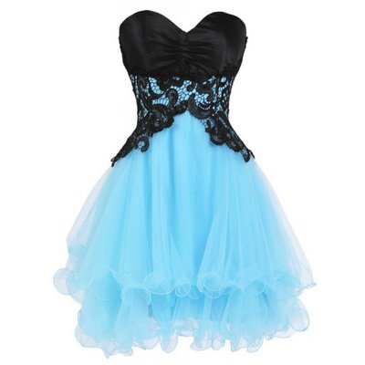Mini Dresses Sweetheart Turquoise Homecoming Dresses with Black Appliques