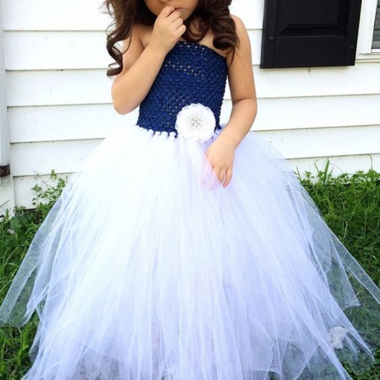 White Floor-Length Flower Girl Dress Strapless with Flower Under 50 - Click Image to Close