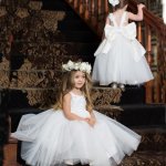 Mid-Calf White Flower Girl Dress with Tiered Lace Top