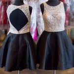 Stylish Homecoming Dress - Jewel Sleeveless Short Black with Beading Open Back