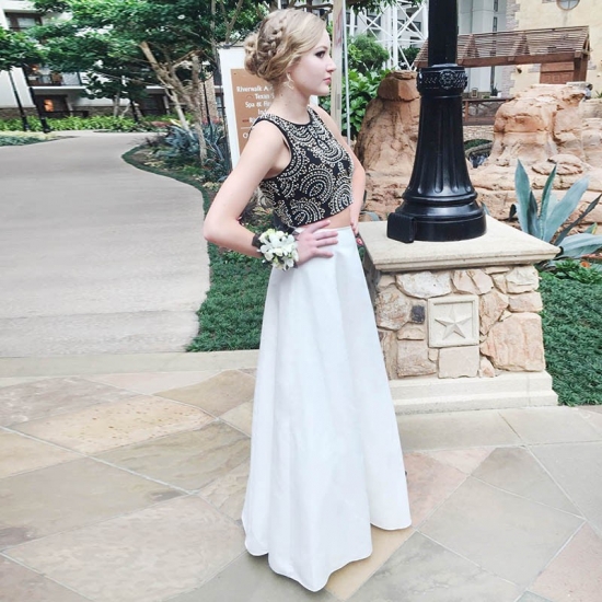 Two Piece A-line Ivory Jewel Floor-Length Prom Dress with Beading - Click Image to Close