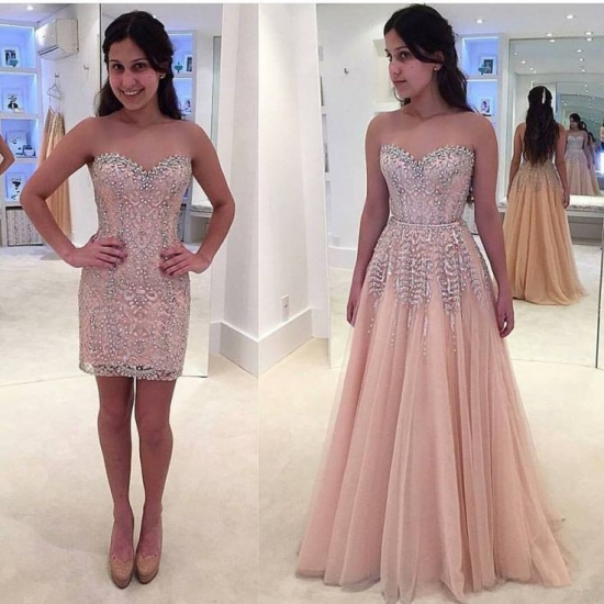 Sheath Sweetheart Pearl Pink Tulle Detachable Train Prom Dress Beading Lace - Click Image to Close