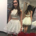 Two Piece Open Back Short White Lace Homecoming Dress with Pearls