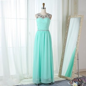 A-Line Bateau Mint Green Chiffon Prom Bridesmaid Dress with Beading