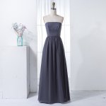 A-Line Strapless Dark Grey Chiffon Bridesmaid Dress with Lace