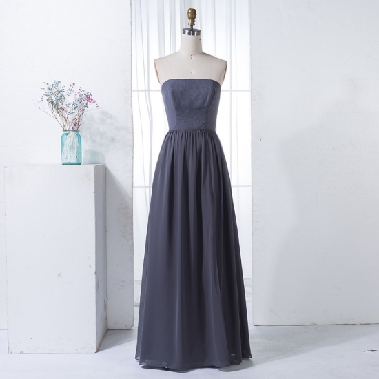 A-Line Strapless Dark Grey Chiffon Bridesmaid Dress with Lace - Click Image to Close