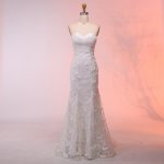 Mermaid Sweetheart Sweep Train White Lace Prom Dress with Sequins
