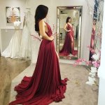 A-Line Deep V-Neck Burgundy Chiffon Prom Dress with Appliques