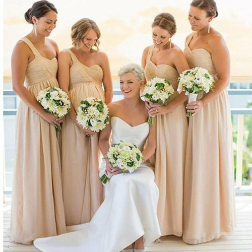 A-Line One-Shoulder Floor-Length Ivory Chiffon Bridesmaid Dress