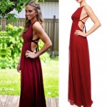 Boho Floor Length Chiffon Criss Cross - Burgundy A-Line Halter