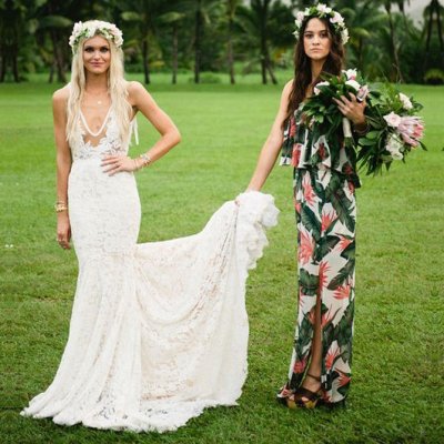 New Arrival Strapless Floral Bridesmaid Dresses with Split Side