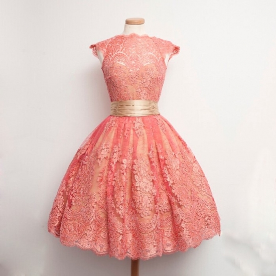 Vintage Prom/Homecoming Dress - Coral Ball Gown Cowl Neck with Sash - Click Image to Close