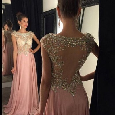 Gorgeous Prom Dress - Pink A-Line Scoop with Beaded