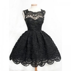Classy Black Vintage Prom/Homecoming Dress - Scoop Ball Gown with Lace for Women