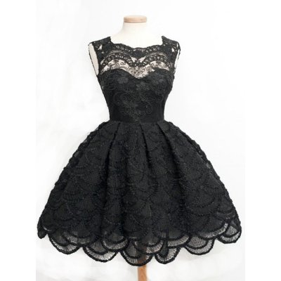 Classy Black Vintage Prom/Homecoming Dress - Scoop Ball Gown with Lace for Women